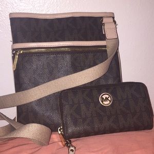 Lot 2 Michael Kors Brown/Tan Crossbody & Wristlet